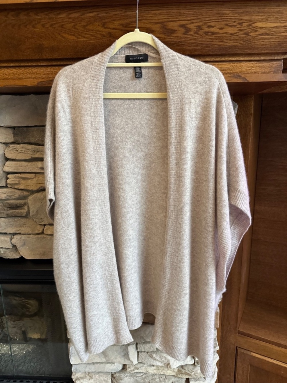 Nordstrom Halogen 100% Cashmere Shawl Poncho Open Front Cardigan One Size Beige